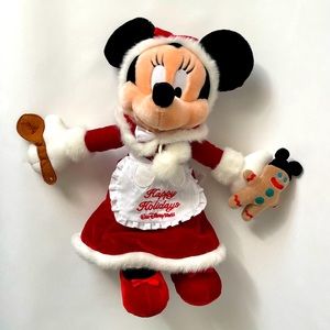 Walt Disney World Happy Holidays Minnie Mouse Mrs Claus Baking 16" Plush Doll